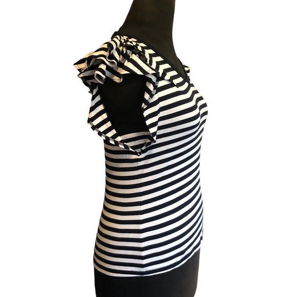 Tommy Hilfiger Striped Navy and White Ruffle Sleeve Short Sleeve Top, Size M - Picture 7 of 8